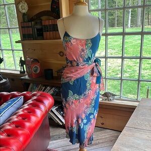 Diane Von Furstenberg Navy and Pink Floral Midi Wrap Dress